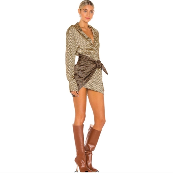 NWOT NEW Revolve L’Academie The Kamille Mini Dress in Tan & Brown Chain Small - Picture 2 of 8